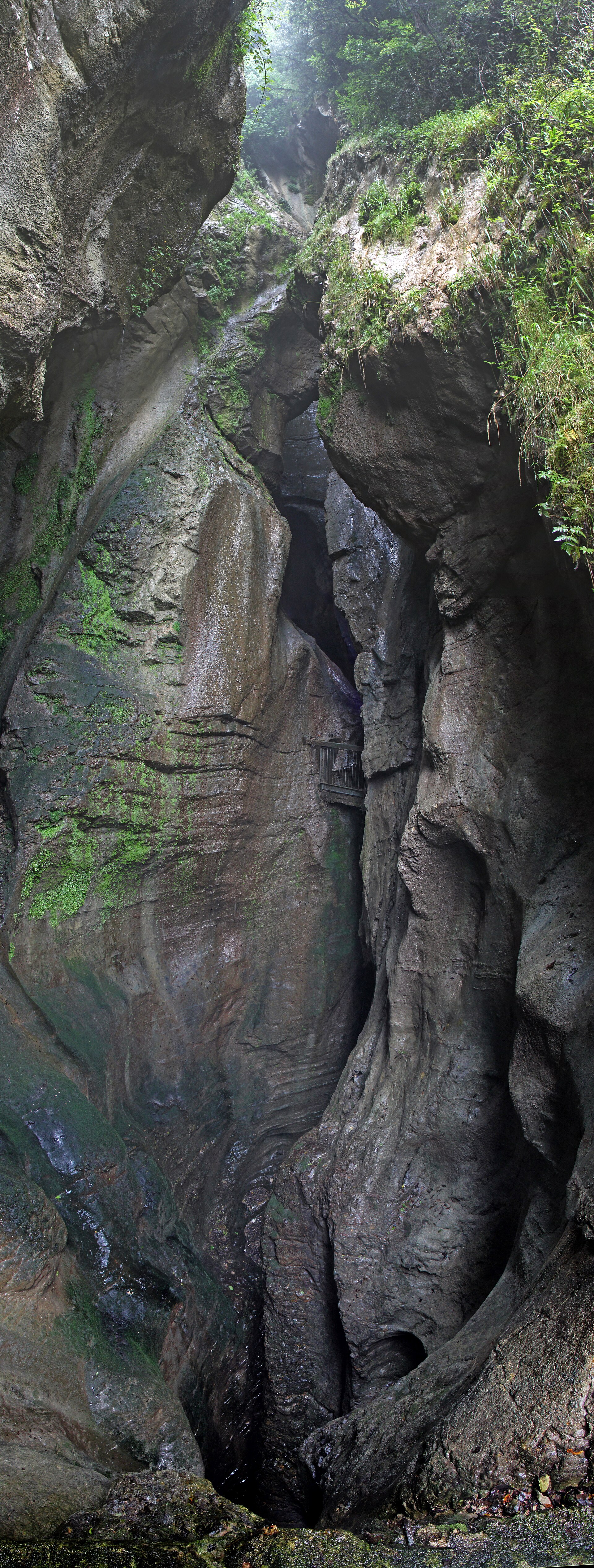 Forra calcarea profonda e passerella panoramica nel Parco Grotta Cascata del Varone
